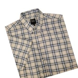 Jos A Bank Traveler Tailored Fit‎ Plaid Short Sleeve Button Down Shirt Mens XL